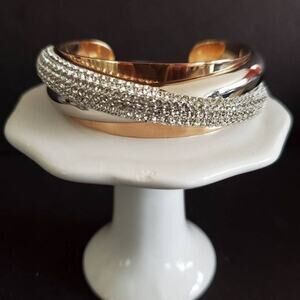 Swarovski Gold plated‎ with Rhodium Plated Crystal Wave Cuff Size Medium Signed